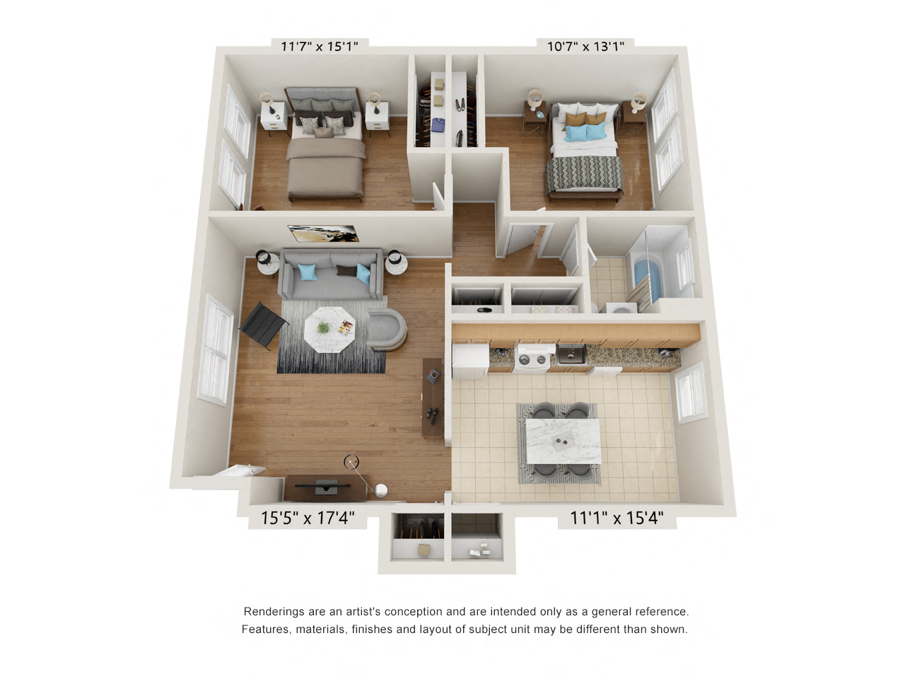 Floor plan for 2 beds, 1 bath, 918 sqft